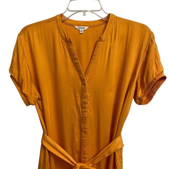 Splendid Jamie Tiered Mini Dress Size XS Short Sleeves Orange Nectar Coquette - Picture 5 of 15